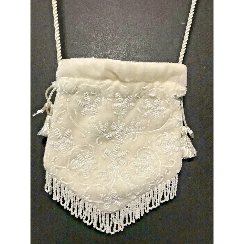 Small Ivory Beaded & Sequined Evening Bag Purse